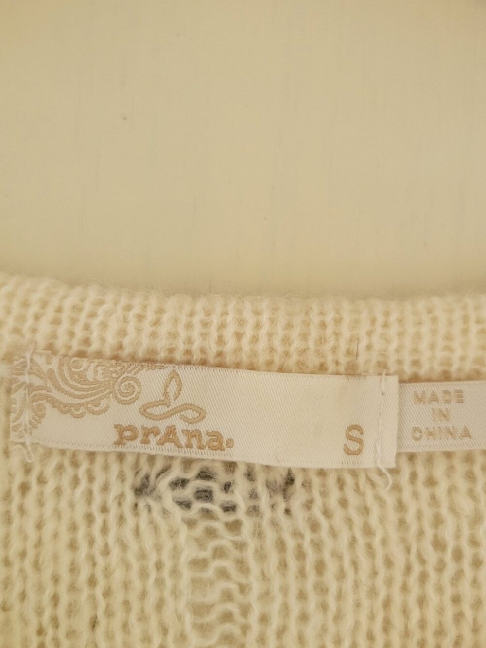 prAna Shelby Cable Knit Hooded Fringe Sweater Boho Cream Fall Cottagecore Small - Picture 4 of 9